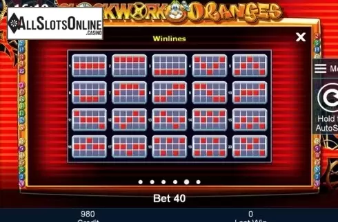 Paytable 5. Clockwork Oranges from Greentube