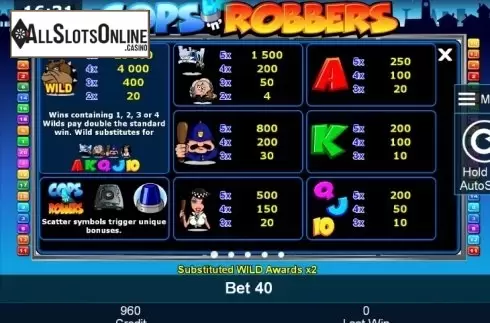 Paytable 1. Cops'n' Robbers (Green Tube) from Greentube