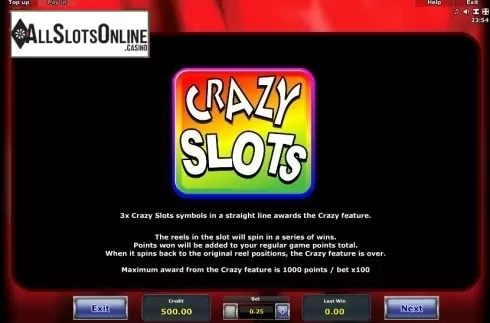 Paytable 3. Crazy Slots from Greentube