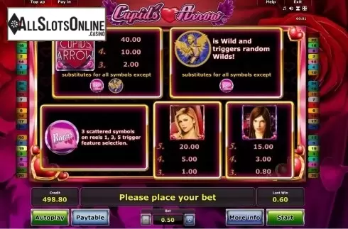 Paytable 1. Cupid´s Arrow from Greentube