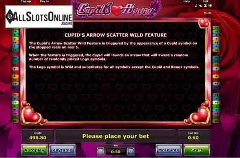 Paytable 4. Cupid´s Arrow from Greentube