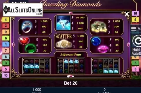 Paytable 1. Dazzling Diamonds from Greentube