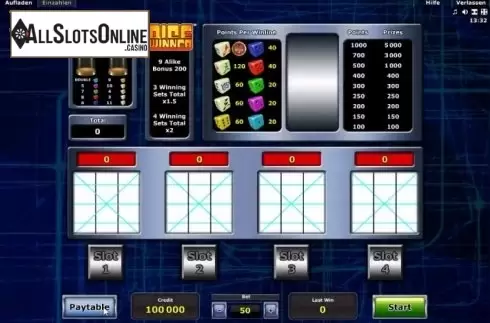 Screen 1. Dice Winner from Greentube