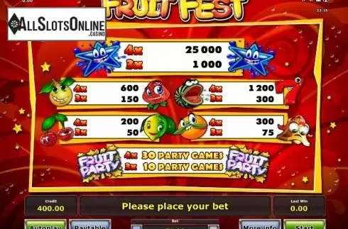 Paytable 1. Fruit Fest from Greentube