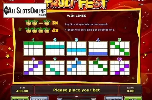 Paytable 3. Fruit Fest from Greentube