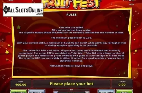 Paytable 4. Fruit Fest from Greentube