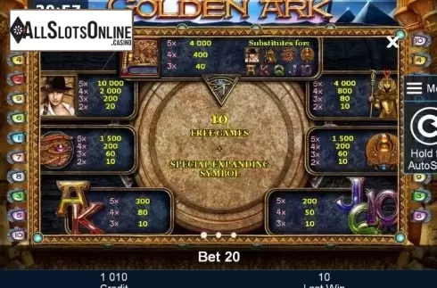 Paytable 1. Golden Ark from Greentube