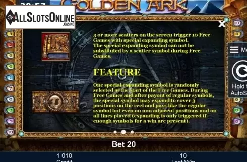 Paytable 2. Golden Ark from Greentube