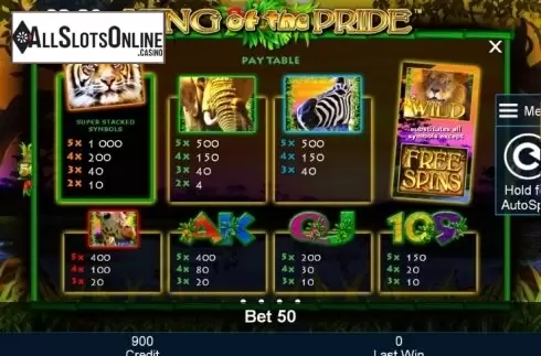 Paytable 1. King of the Pride from Mazooma