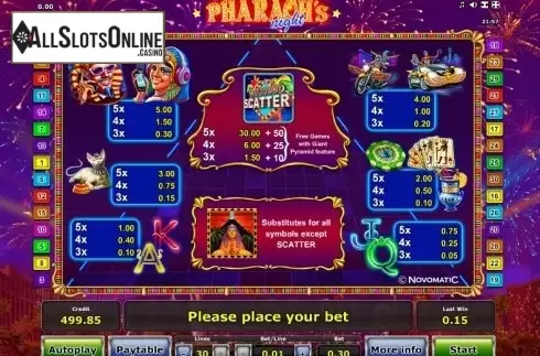 Paytable 1. Pharaoh´s Night from Greentube