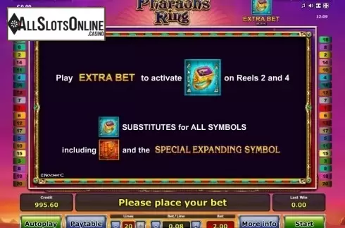 Paytable 3. Pharaoh's Ring from Greentube