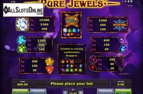 Paytable 1. Pure Jewels from Greentube