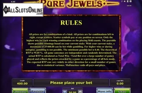 Paytable 3. Pure Jewels from Greentube