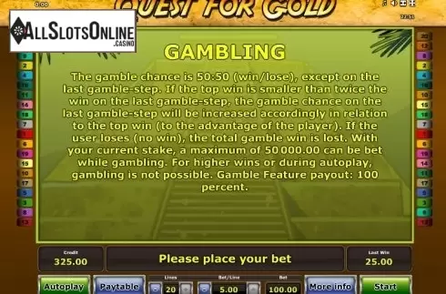 Paytable 3. Quest for Gold from Greentube