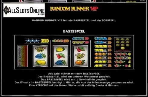 Paytable 2. Random Runner VIP from Greentube
