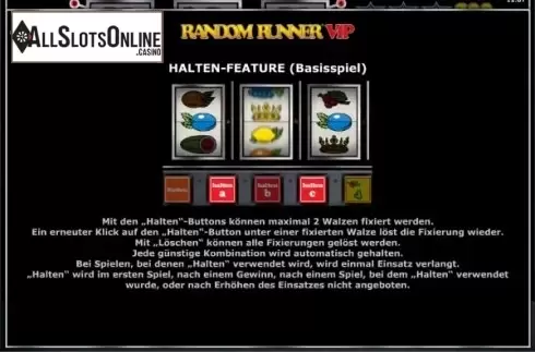 Paytable 3. Random Runner VIP from Greentube