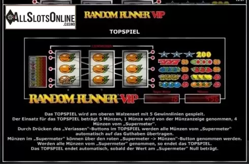 Paytable 4. Random Runner VIP from Greentube