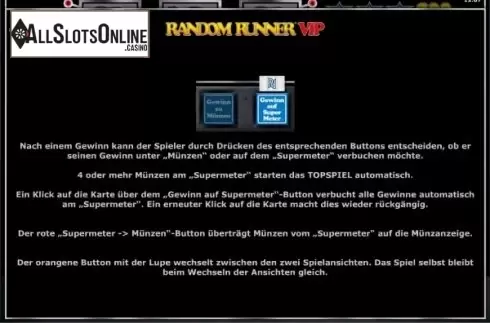 Paytable 5. Random Runner VIP from Greentube