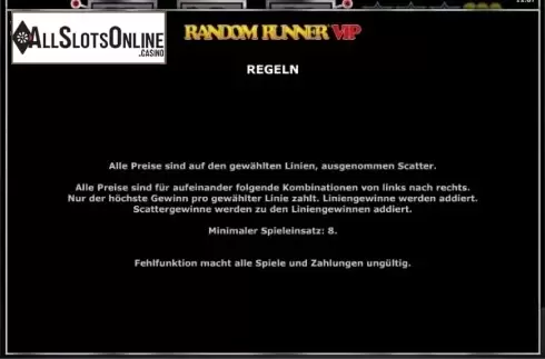Paytable 6. Random Runner VIP from Greentube