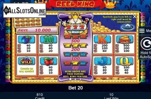 Paytable 1. Reel King from Greentube