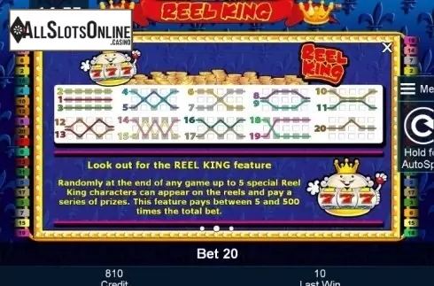 Paytable 2. Reel King from Greentube