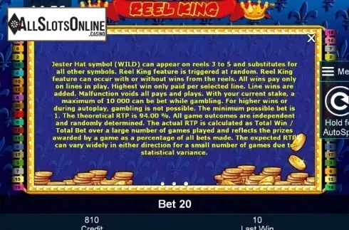 Paytable 3. Reel King from Greentube