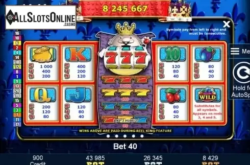 Paytable 1. Reel King Potty from Greentube