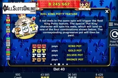 Paytable 3. Reel King Potty from Greentube