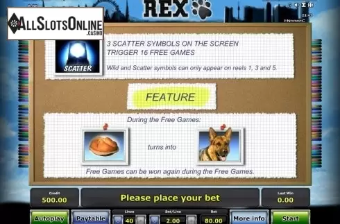 Paytable 2. Rex from Greentube