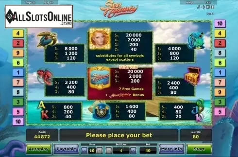 Paytable 1. Sea Beauty™ from Greentube