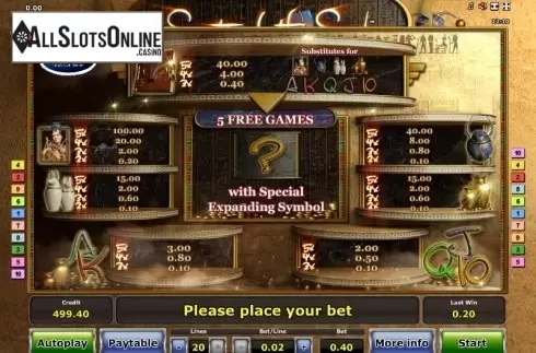 Paytable 1. Secrets of the Sand from Greentube