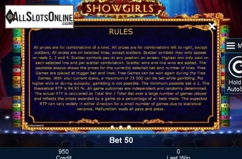 Paytable 3. Showgirls from Greentube