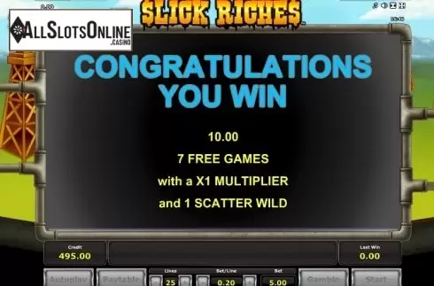 Win presentation. Slick Riches from Greentube