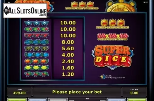 Paytable 1. Super Dice from Greentube
