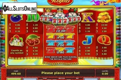 Paytable 1. The Royals from Greentube