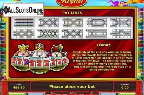 Paytable 2. The Royals from Greentube