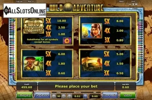 Paytable 1. Wild Adventure (Green Tube) from Greentube