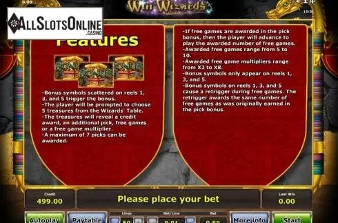 Paytable 4. Win Wizards from Greentube