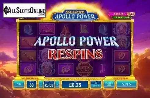 Respins. Age of the Gods: Apollo Power from Playtech Origins
