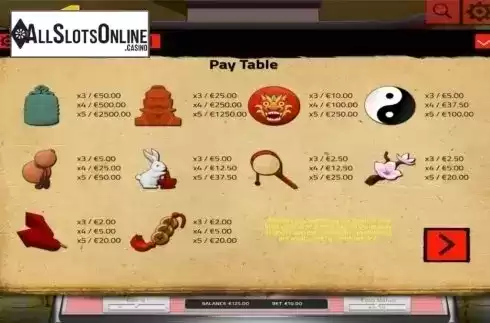 Paytable 2. Ancient China ( Concept Gaming) from Concept Gaming