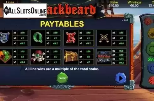 Paytable. Blackbeard (Bulletproof Games) from Bulletproof Games
