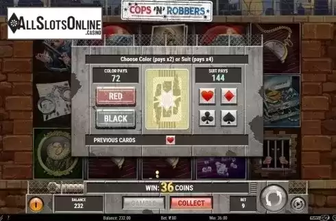 Gamble win screen. Cops 'N' Robbers 2018 (Play'n Go) from Play'n Go