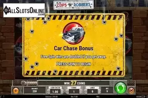 Free spins intro screen. Cops 'N' Robbers 2018 (Play'n Go) from Play'n Go