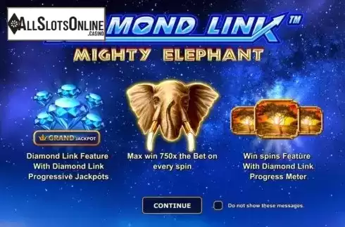 Start Screen. Diamond Link Mighty Elephant from Greentube
