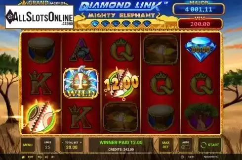 Win Screen 1. Diamond Link Mighty Elephant from Greentube