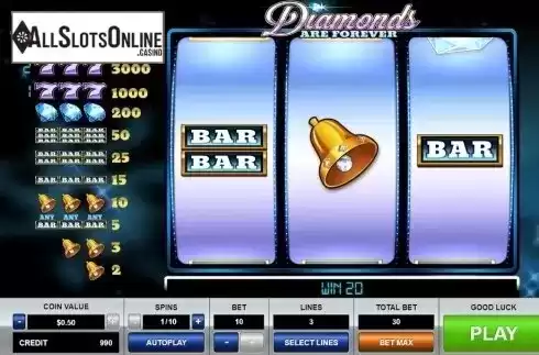 Win Screen . Diamonds are Forever 3 Lines from Pragmatic Play
