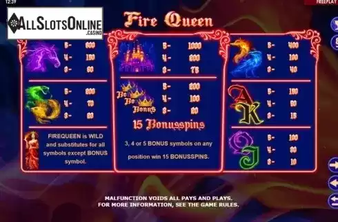 Paytable. Fire Queen (Amatic Industries) from Amatic Industries