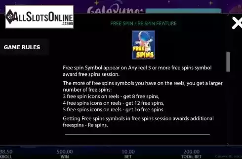 Free Spin feature screen