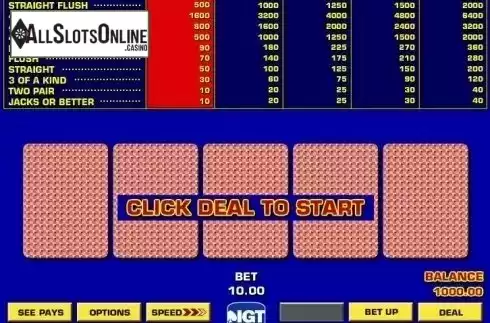 Game Screen 2. Double Bonus Poker Game King from IGT