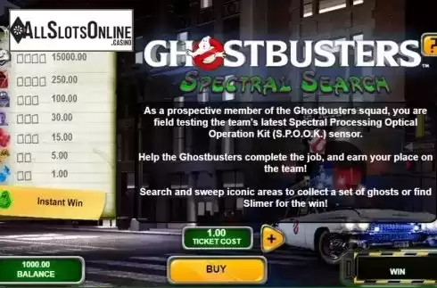 Start Screen. Ghostbusters Spectral Search from IGT